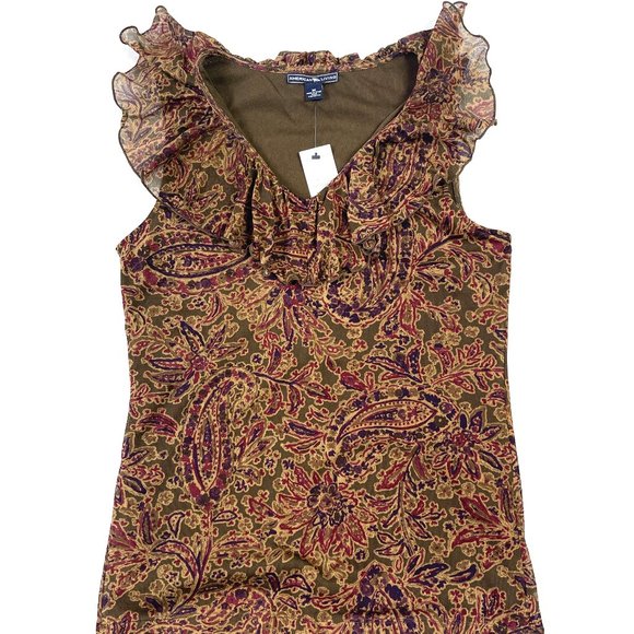 NWT American living Mesh Ruffled V-neck Top - Picture 1 of 7